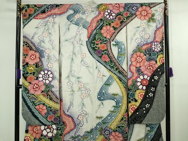 平和屋本店●極上　振袖　総絞り　鬘帯花文　暈し染め　逸品　DZAB7987kh6