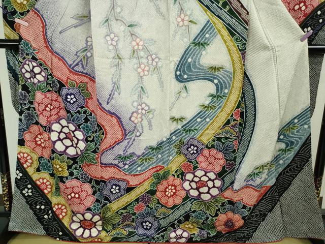 平和屋本店●極上　振袖　総絞り　鬘帯花文　暈し染め　逸品　DZAB7987kh6