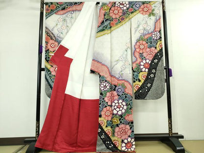 平和屋本店●極上　振袖　総絞り　鬘帯花文　暈し染め　逸品　DZAB7987kh6
