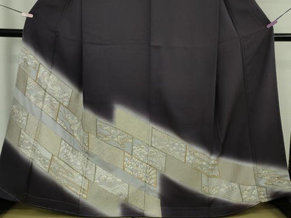 平和屋本店●極上　訪問着・長襦袢(無双仕立て)セット　総手刺繍　吉祥花文　深紫色地　金銀糸　逸品　未使用　DZAB7991kh6