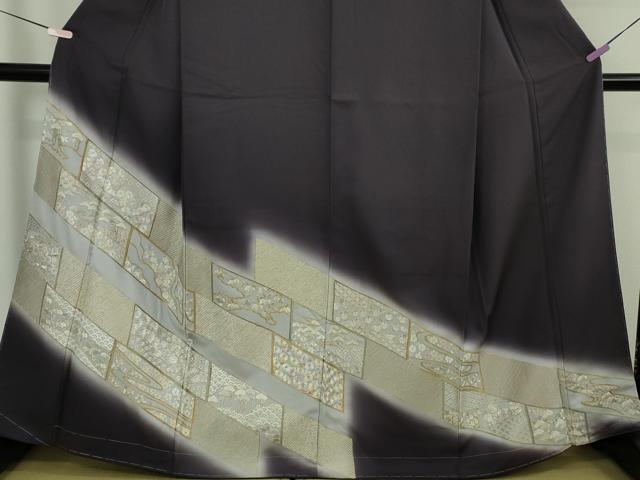 平和屋本店●極上　訪問着・長襦袢(無双仕立て)セット　総手刺繍　吉祥花文　深紫色地　金銀糸　逸品　未使用　DZAB7991kh6
