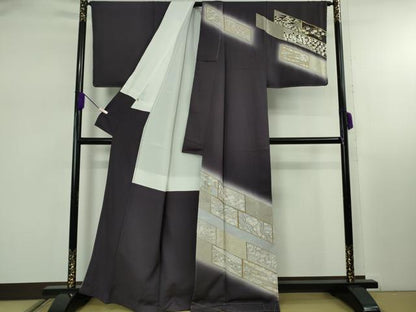 平和屋本店●極上　訪問着・長襦袢(無双仕立て)セット　総手刺繍　吉祥花文　深紫色地　金銀糸　逸品　未使用　DZAB7991kh6