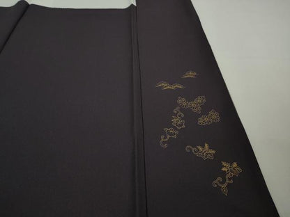 平和屋本店●極上　訪問着・長襦袢(無双仕立て)セット　総手刺繍　吉祥花文　深紫色地　金銀糸　逸品　未使用　DZAB7991kh6