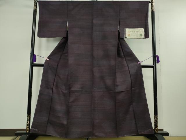 平和屋着物●極上　野蚕糸つむぎ　野蚕糸きもの　野蚕糸工房　ゴールデンシルク　深紫色地　証紙付き　逸品　未使用　DZAB7992kh6