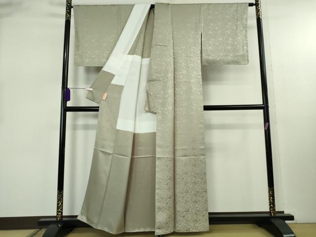 平和屋着物●極上　至宝小石丸　色無地　お召地　背抜き仕立て　鳳凰花地紋　柳茶色　反端付き　逸品　未使用　DZAB7995kh6