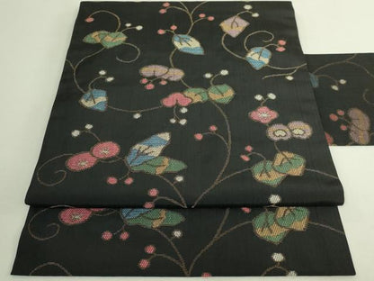 平和屋本店●極上　洛風林　工芸帯地　九寸名古屋帯　枝花文　黒地　金糸　逸品　DZAB8004kh6