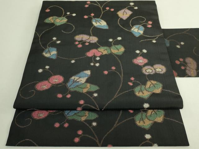 平和屋本店●極上　洛風林　工芸帯地　九寸名古屋帯　枝花文　黒地　金糸　逸品　DZAB8004kh6