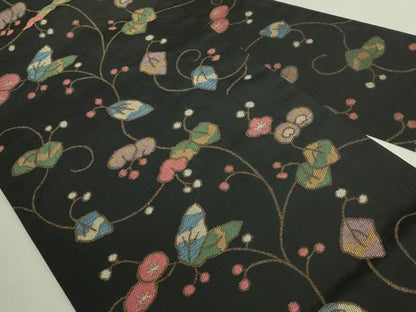 平和屋本店●極上　洛風林　工芸帯地　九寸名古屋帯　枝花文　黒地　金糸　逸品　DZAB8004kh6