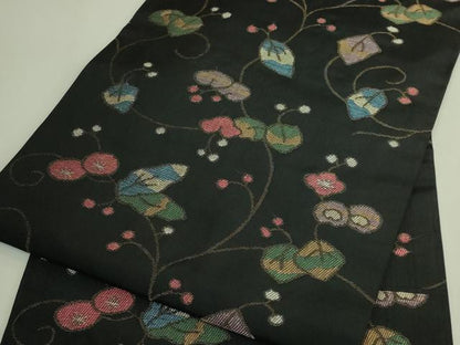 平和屋本店●極上　洛風林　工芸帯地　九寸名古屋帯　枝花文　黒地　金糸　逸品　DZAB8004kh6