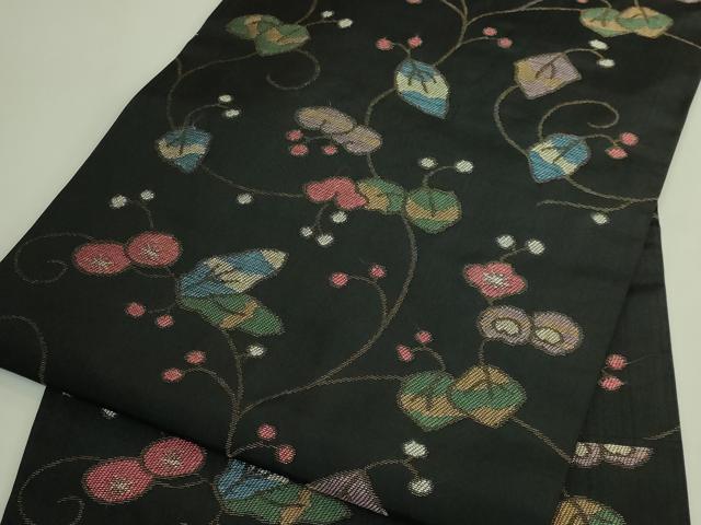 平和屋本店●極上　洛風林　工芸帯地　九寸名古屋帯　枝花文　黒地　金糸　逸品　DZAB8004kh6