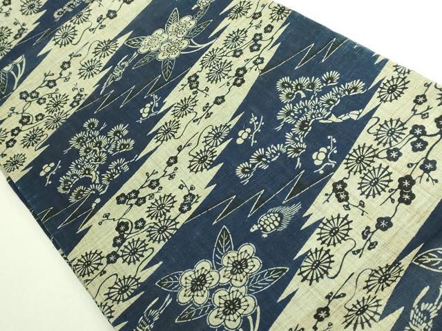 平和屋本店＊最高級　夏物　城間栄順　本場琉球紅型　九寸開き名古屋帯　舞花文　鶴　蓑亀　麻　逸品　DZAB8005kh6