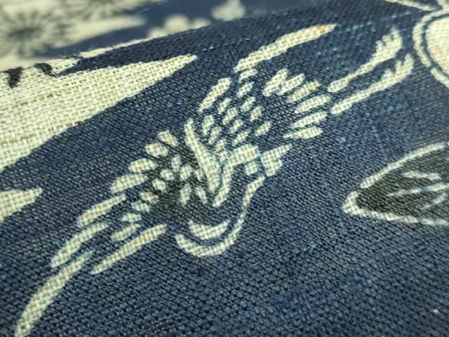 平和屋本店＊最高級　夏物　城間栄順　本場琉球紅型　九寸開き名古屋帯　舞花文　鶴　蓑亀　麻　逸品　DZAB8005kh6
