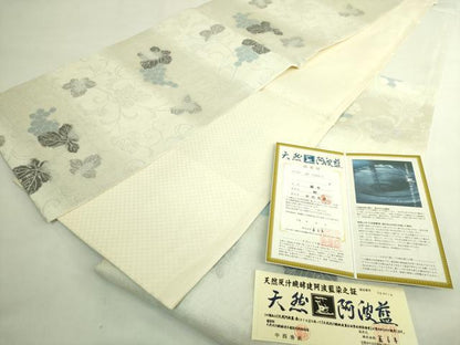 平和屋着物＊極上 夏物 藍香房 阿波藍 天然灰汁醗酵建藍染 中西秀典 六通柄袋帯 唐織 葡萄蔦の葉 証紙・認定証付 逸品 未使用 DZAB8012kh6