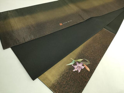 平和屋本店●極上　中国人間国宝　将雪英　中国三大刺繍　相良刺繍　総刺繍　太鼓柄袋帯　杜若　金糸　引箔　逸品　DZAB8016kh6