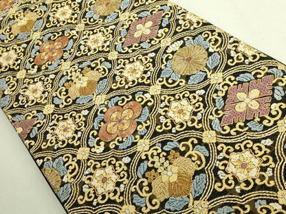 平和屋本店●最高級　中国三大刺繍　相良刺繍　総刺繍　袋帯　花唐草　菱　黒地　金銀糸　逸品　DZAB8033kh6