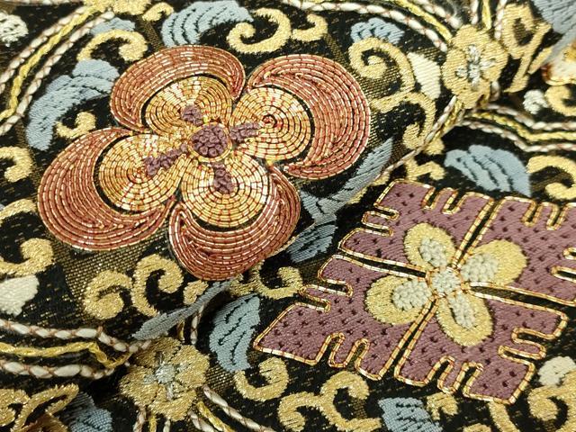 平和屋本店●最高級　中国三大刺繍　相良刺繍　総刺繍　袋帯　花唐草　菱　黒地　金銀糸　逸品　DZAB8033kh6