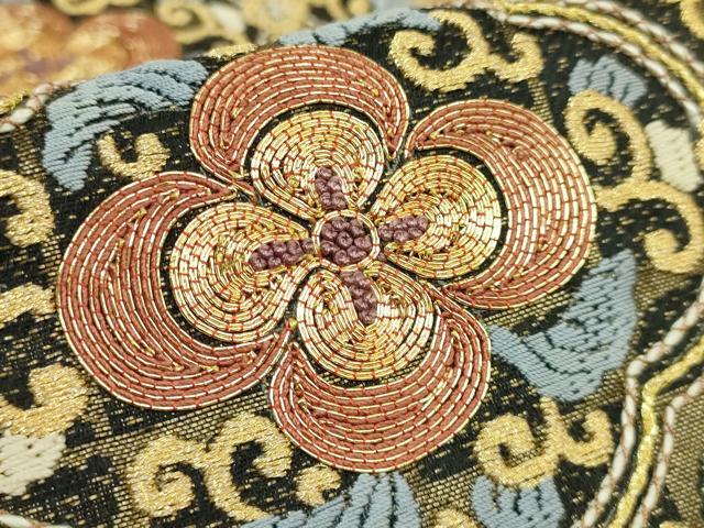 平和屋本店●最高級　中国三大刺繍　相良刺繍　総刺繍　袋帯　花唐草　菱　黒地　金銀糸　逸品　DZAB8033kh6