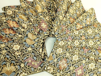 平和屋本店●最高級　中国三大刺繍　相良刺繍　総刺繍　袋帯　花唐草　菱　黒地　金銀糸　逸品　DZAB8033kh6