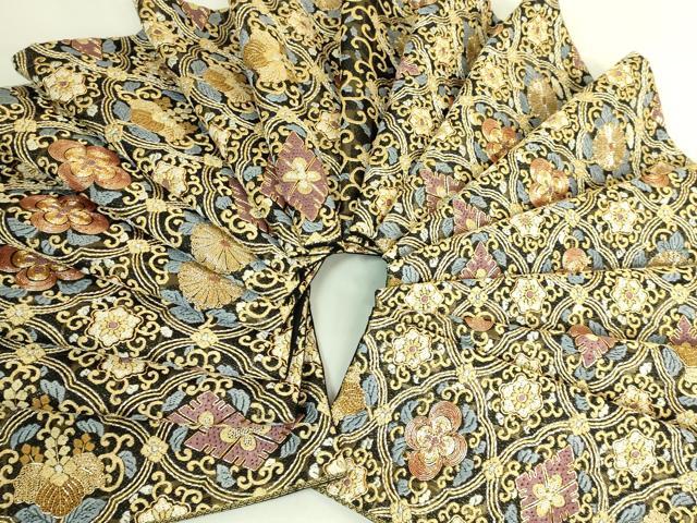 平和屋本店●最高級　中国三大刺繍　相良刺繍　総刺繍　袋帯　花唐草　菱　黒地　金銀糸　逸品　DZAB8033kh6