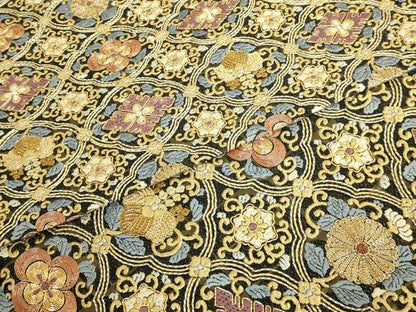 平和屋本店●最高級　中国三大刺繍　相良刺繍　総刺繍　袋帯　花唐草　菱　黒地　金銀糸　逸品　DZAB8033kh6