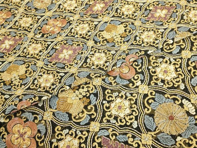 平和屋本店●最高級　中国三大刺繍　相良刺繍　総刺繍　袋帯　花唐草　菱　黒地　金銀糸　逸品　DZAB8033kh6