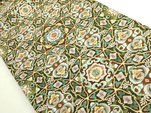 平和屋本店●最高級　袋帯　駒刺繍　総刺繍　正倉院花文　金糸　逸品　DZAB8034kh6
