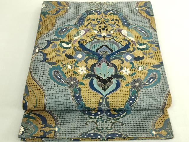 平和屋本店●最高級　中国三大刺繍　スワトウ刺繍　汕頭刺繍　総刺繍　絽刺し　全通柄袋帯　向かい鳥花文　金糸　逸品　DZAB8035kh6