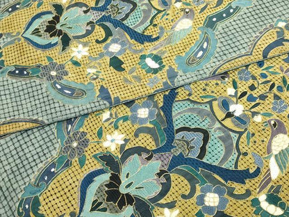 平和屋本店●最高級　中国三大刺繍　スワトウ刺繍　汕頭刺繍　総刺繍　絽刺し　全通柄袋帯　向かい鳥花文　金糸　逸品　DZAB8035kh6
