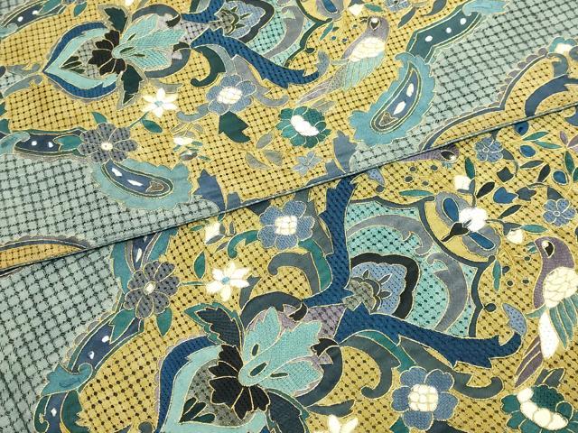 平和屋本店●最高級　中国三大刺繍　スワトウ刺繍　汕頭刺繍　総刺繍　絽刺し　全通柄袋帯　向かい鳥花文　金糸　逸品　DZAB8035kh6
