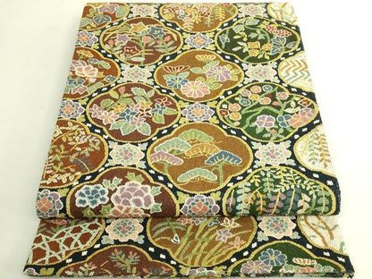 平和屋本店●最高級　中国三大刺繍　総相良刺繍　総刺繍　袋帯　200万粒　総詰め　四季花文　金糸　逸品　未使用　DZAB8043kh6