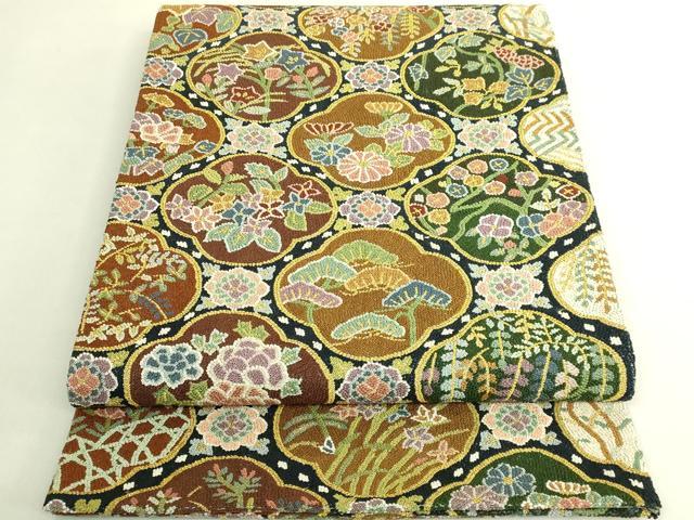 平和屋本店●最高級　中国三大刺繍　総相良刺繍　総刺繍　袋帯　200万粒　総詰め　四季花文　金糸　逸品　未使用　DZAB8043kh6