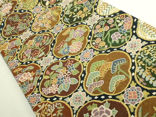平和屋本店●最高級　中国三大刺繍　総相良刺繍　総刺繍　袋帯　200万粒　総詰め　四季花文　金糸　逸品　未使用　DZAB8043kh6