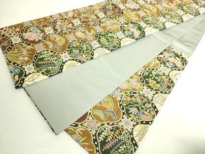 平和屋本店●最高級　中国三大刺繍　総相良刺繍　総刺繍　袋帯　200万粒　総詰め　四季花文　金糸　逸品　未使用　DZAB8043kh6