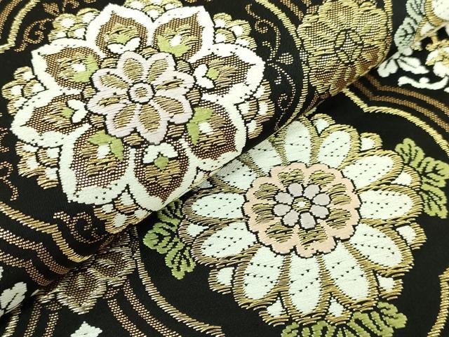 平和屋着物●極上　西陣　丸勇謹製　六通柄袋帯　慶祥唐織　正倉院花文　黒地　金糸　反端付き　逸品　未使用　DZAB8057kh6