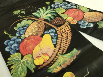 平和屋着物●極上　アンティーク　大正ロマン　九寸名古屋帯　手描き　フルーツ　黒地　逸品　DZAB8069kh6