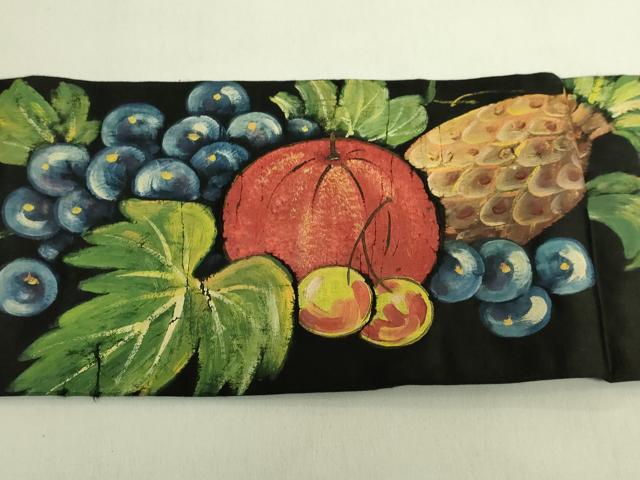平和屋着物●極上　アンティーク　大正ロマン　九寸名古屋帯　手描き　フルーツ　黒地　逸品　DZAB8069kh6