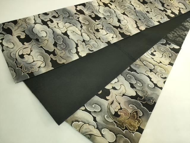 平和屋着物●極上　太鼓柄袋帯　モール　雲龍　黒地　金銀糸　逸品　DZAB8072kh6