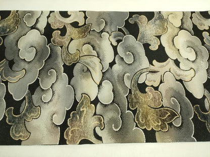 平和屋着物●極上　太鼓柄袋帯　モール　雲龍　黒地　金銀糸　逸品　DZAB8072kh6