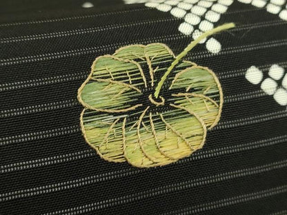 平和屋着物＊極上　夏物　絽塩瀬　九寸名古屋帯　刺繍　雪輪　ほおづき　黒地　逸品　DZAB8073kh6
