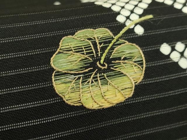 平和屋着物＊極上　夏物　絽塩瀬　九寸名古屋帯　刺繍　雪輪　ほおづき　黒地　逸品　DZAB8073kh6