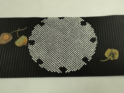 平和屋着物＊極上　夏物　絽塩瀬　九寸名古屋帯　刺繍　雪輪　ほおづき　黒地　逸品　DZAB8073kh6