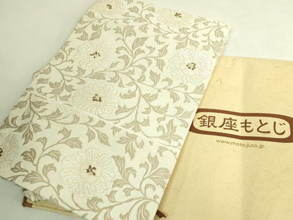 平和屋本店●極上　銀座もとじ　織楽浅野　九寸名古屋帯　唐織　更紗花文　金銀糸　たとう紙付き　逸品　DZAB8074kh6
