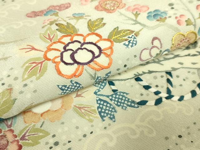 平和屋本店●極上　太鼓柄袋帯　刺繍　花筏　金銀糸　逸品　DZAB8078kh6