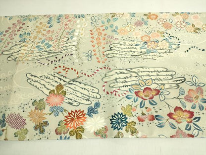 平和屋本店●極上　太鼓柄袋帯　刺繍　花筏　金銀糸　逸品　DZAB8078kh6