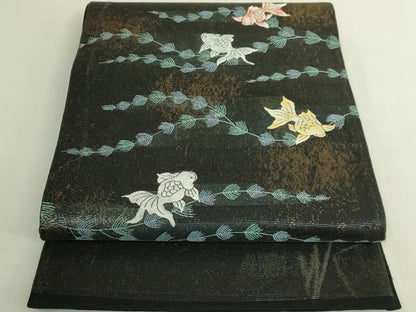 平和屋着物＊極上　夏物　六通柄袋帯　金魚　黒地　金糸　逸品　DZAB8079kh6