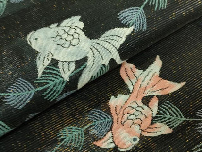平和屋着物＊極上　夏物　六通柄袋帯　金魚　黒地　金糸　逸品　DZAB8079kh6