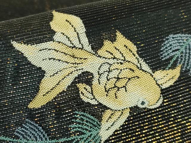 平和屋着物＊極上　夏物　六通柄袋帯　金魚　黒地　金糸　逸品　DZAB8079kh6