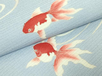 平和屋本店＊極上　夏物　名門染元　秀美　十日町友禅　絽縮緬　九寸名古屋帯　金魚　月白色地　逸品　DZAB8086kh6