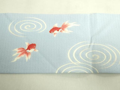 平和屋本店＊極上　夏物　名門染元　秀美　十日町友禅　絽縮緬　九寸名古屋帯　金魚　月白色地　逸品　DZAB8086kh6