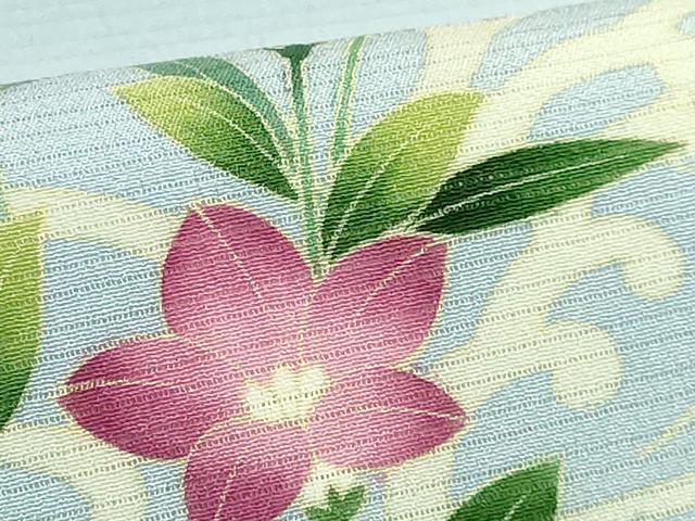 平和屋本店＊極上　夏物　名門染元　秀美　十日町友禅　絽縮緬　九寸名古屋帯　花舟　月白色地　証紙付き　逸品　DZAB8087kh6